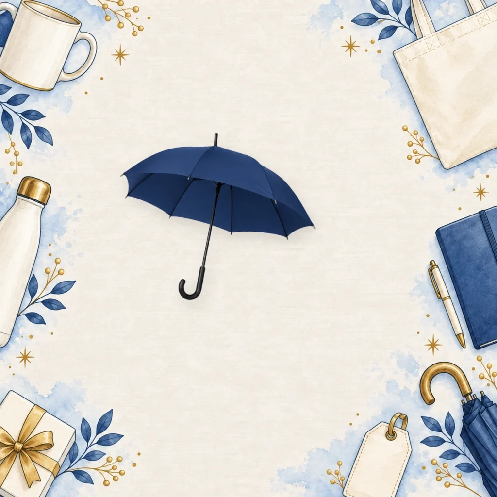 navy full-size promotional umbrellas for hospitality