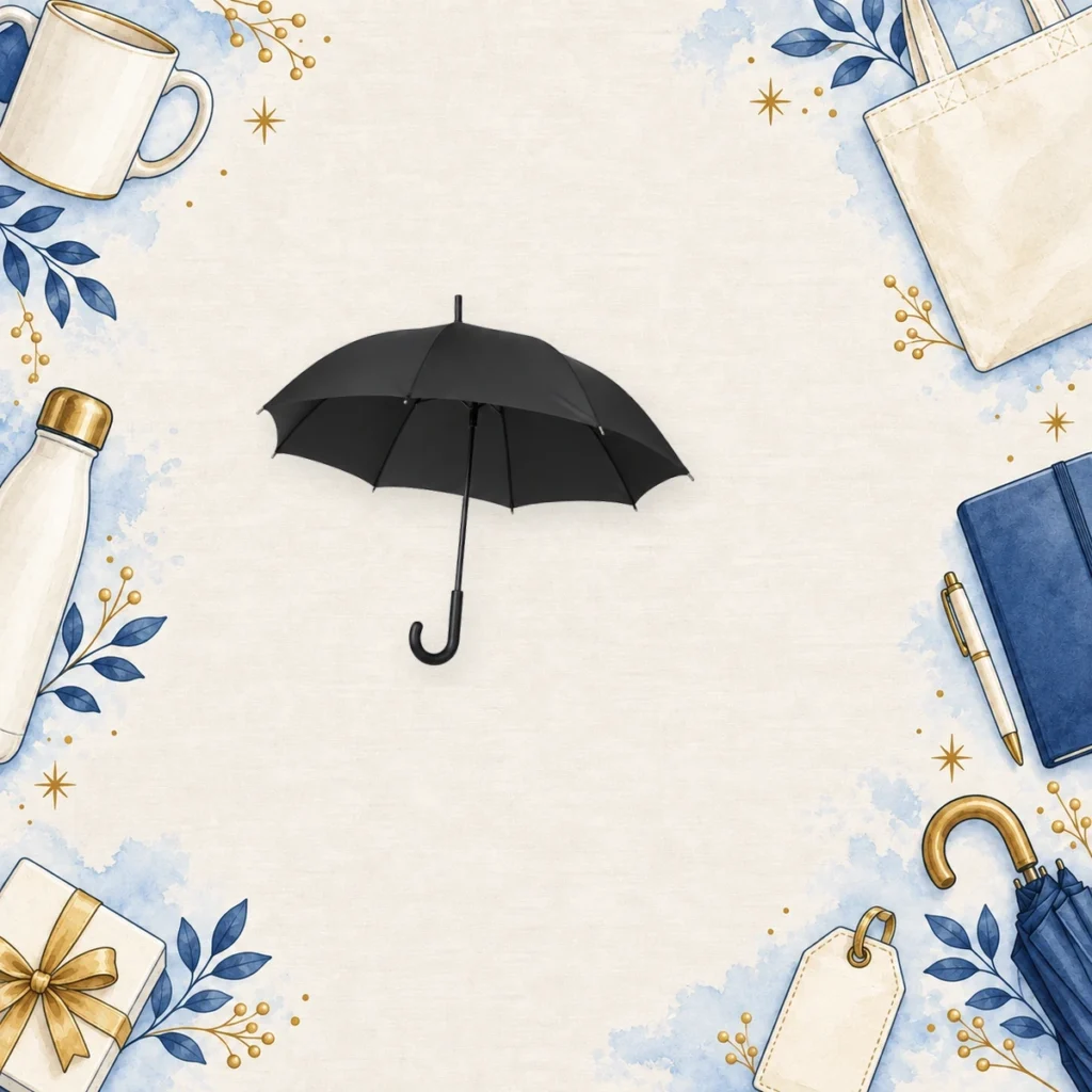 black full-size promotional umbrellas for insurance