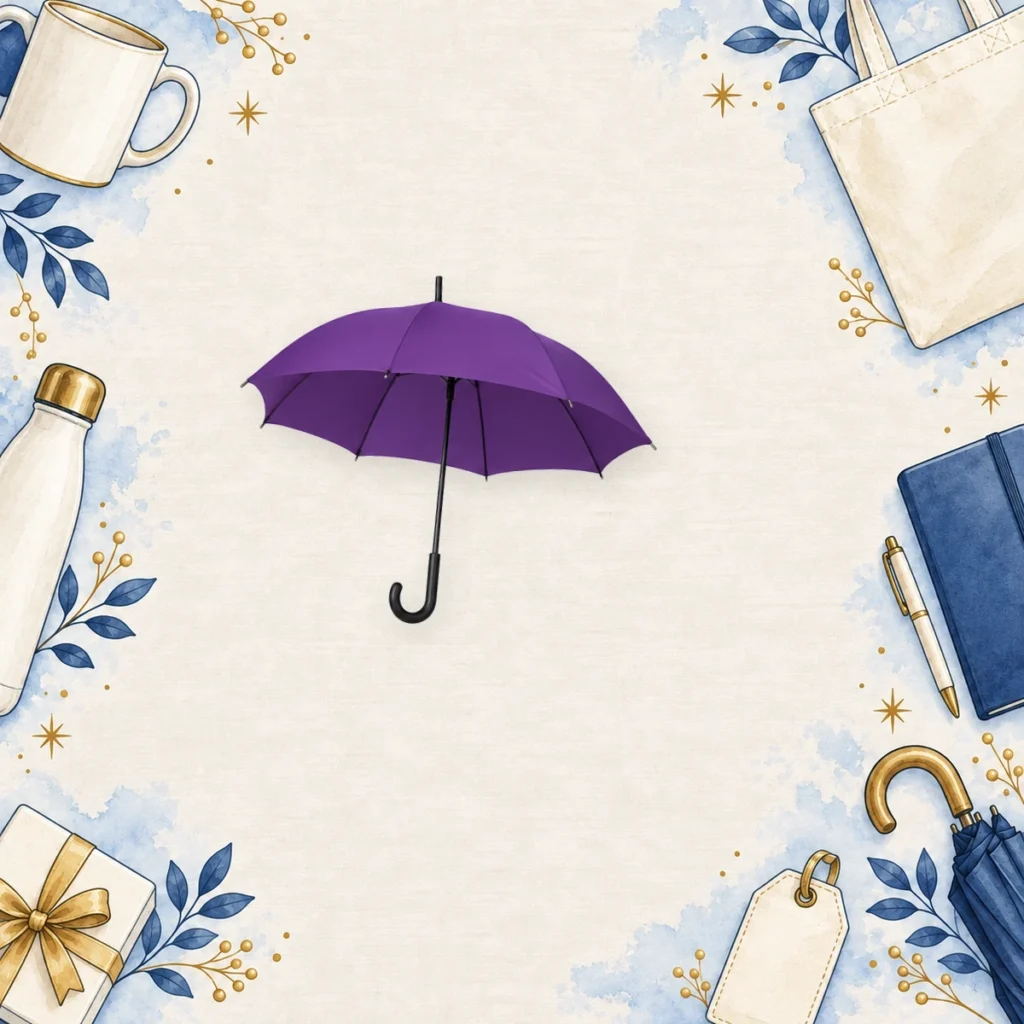purple full-size promotional umbrellas for corporate gifting