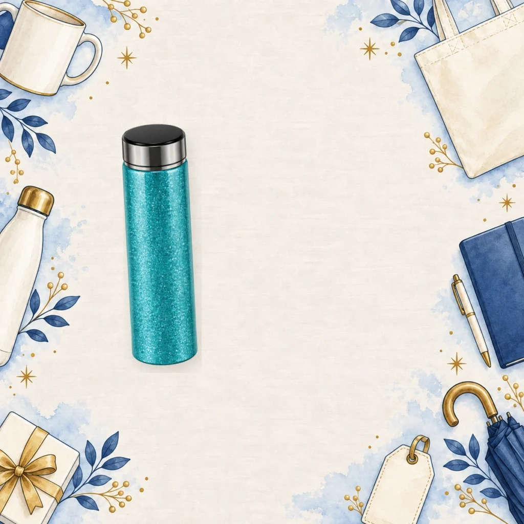 teal glitter smart thermos bottles for corporate gifting