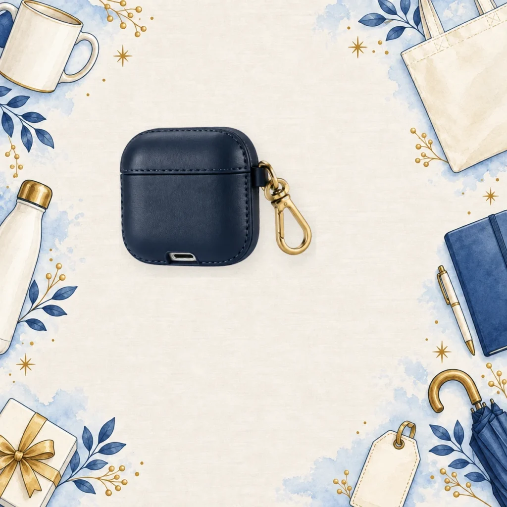 navy leather earbuds cases for travel