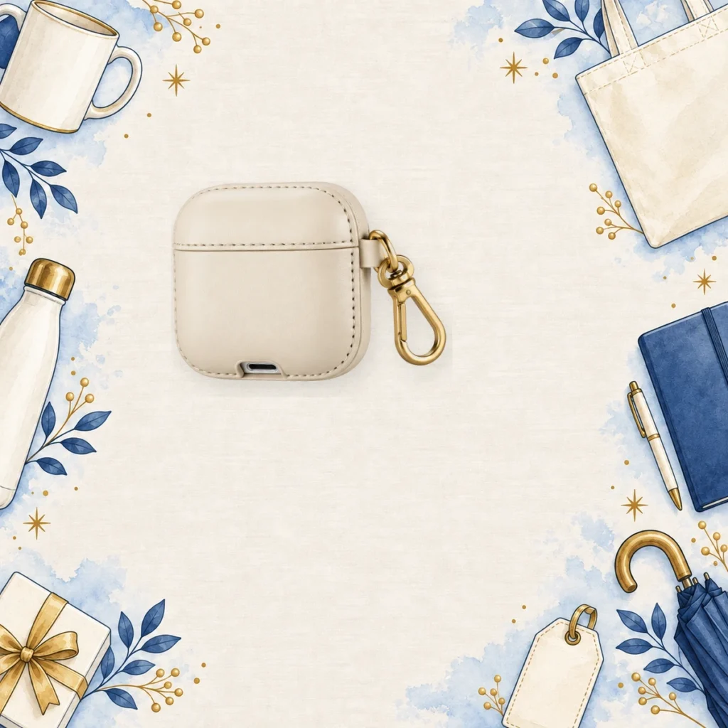 cream leather earbuds cases for corporate gifting