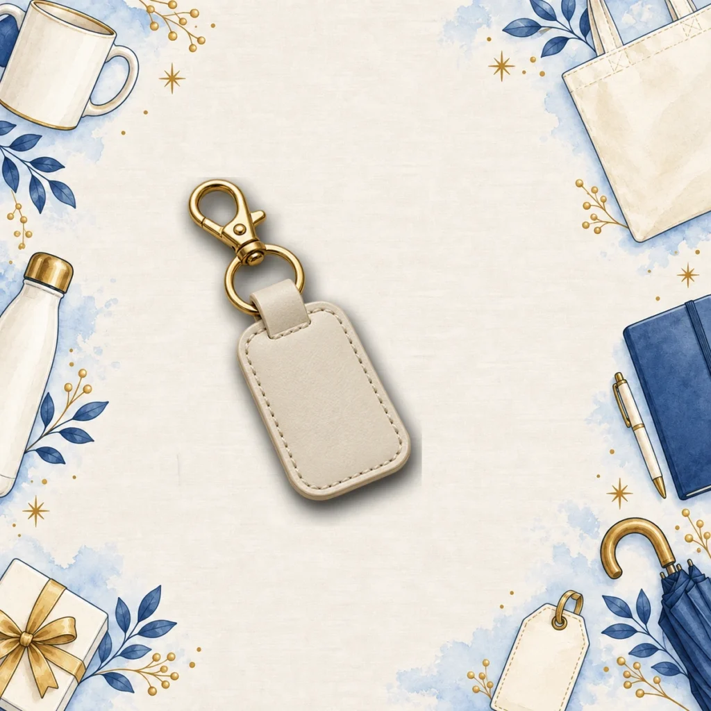 cream leather tag keychains for employee welcome