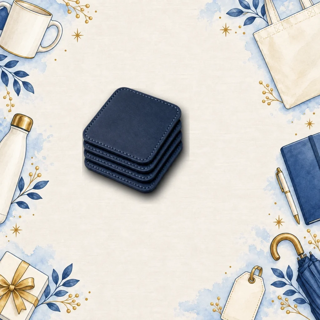 navy leatherette coaster sets for beverage