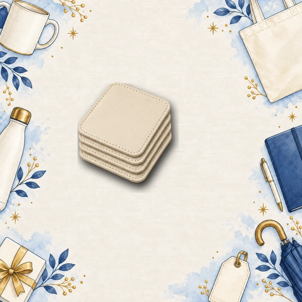 cream leatherette coaster sets for office