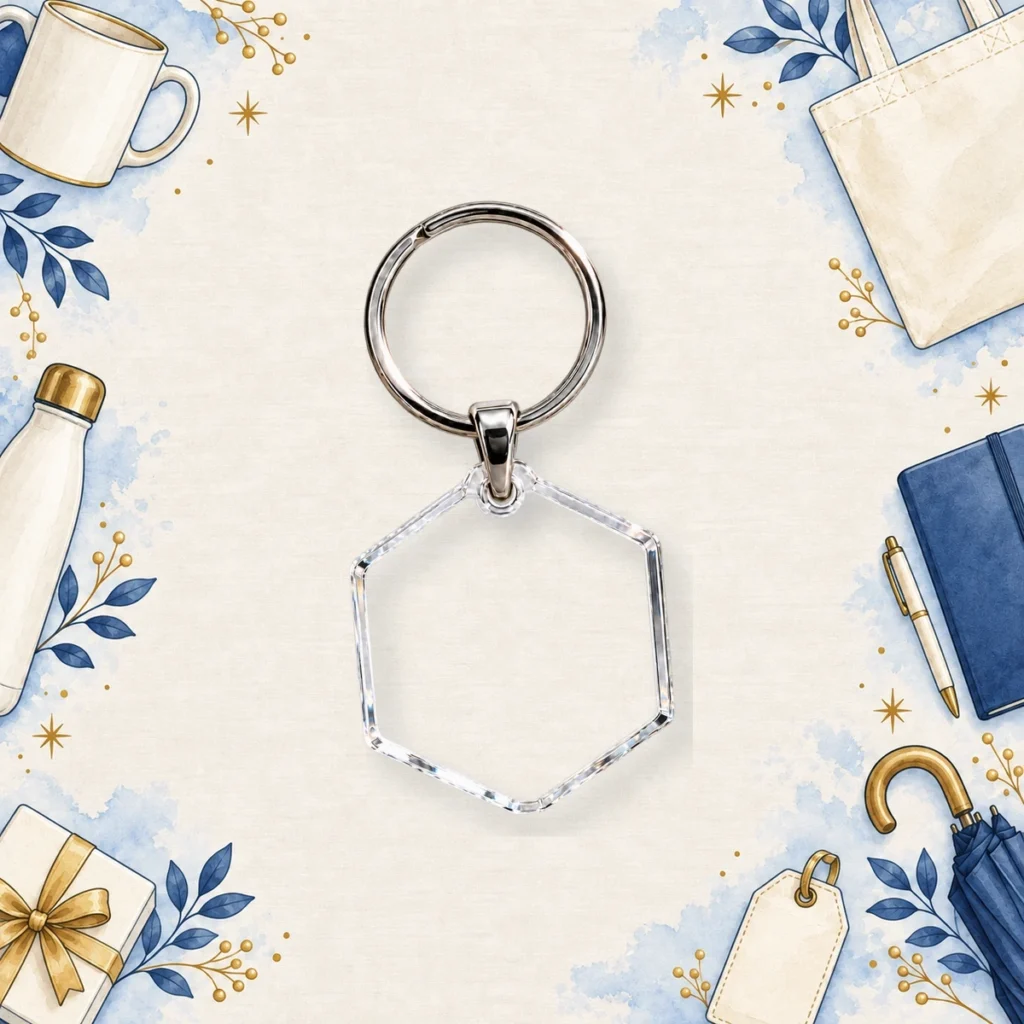 clear hex acrylic keychain for promotional products