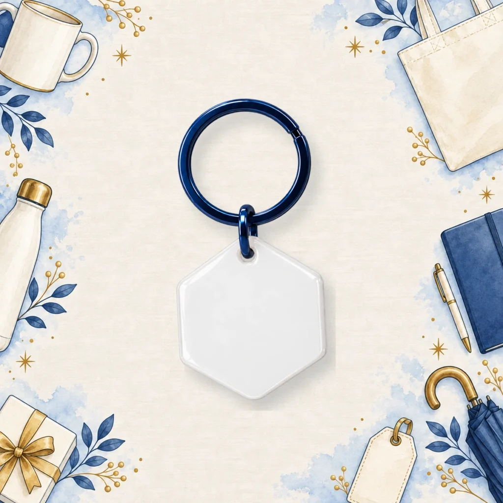 white hex acrylic keychain for promotional products