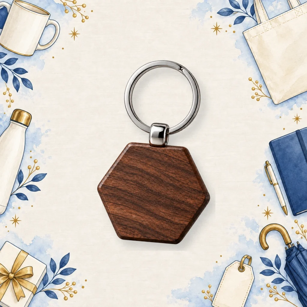 walnut wood detail keychain for promotional products
