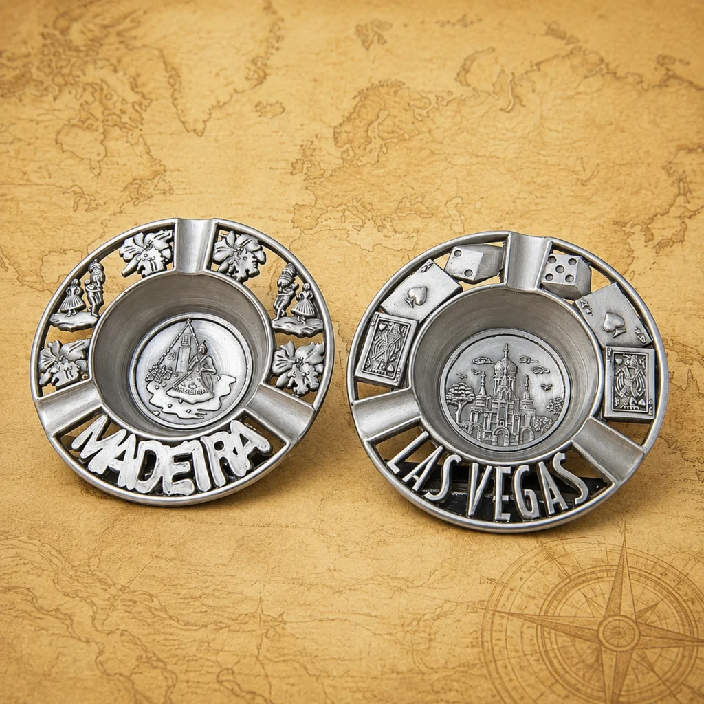 Custom Madeira and Las Vegas metal souvenir ashtray manufacturer