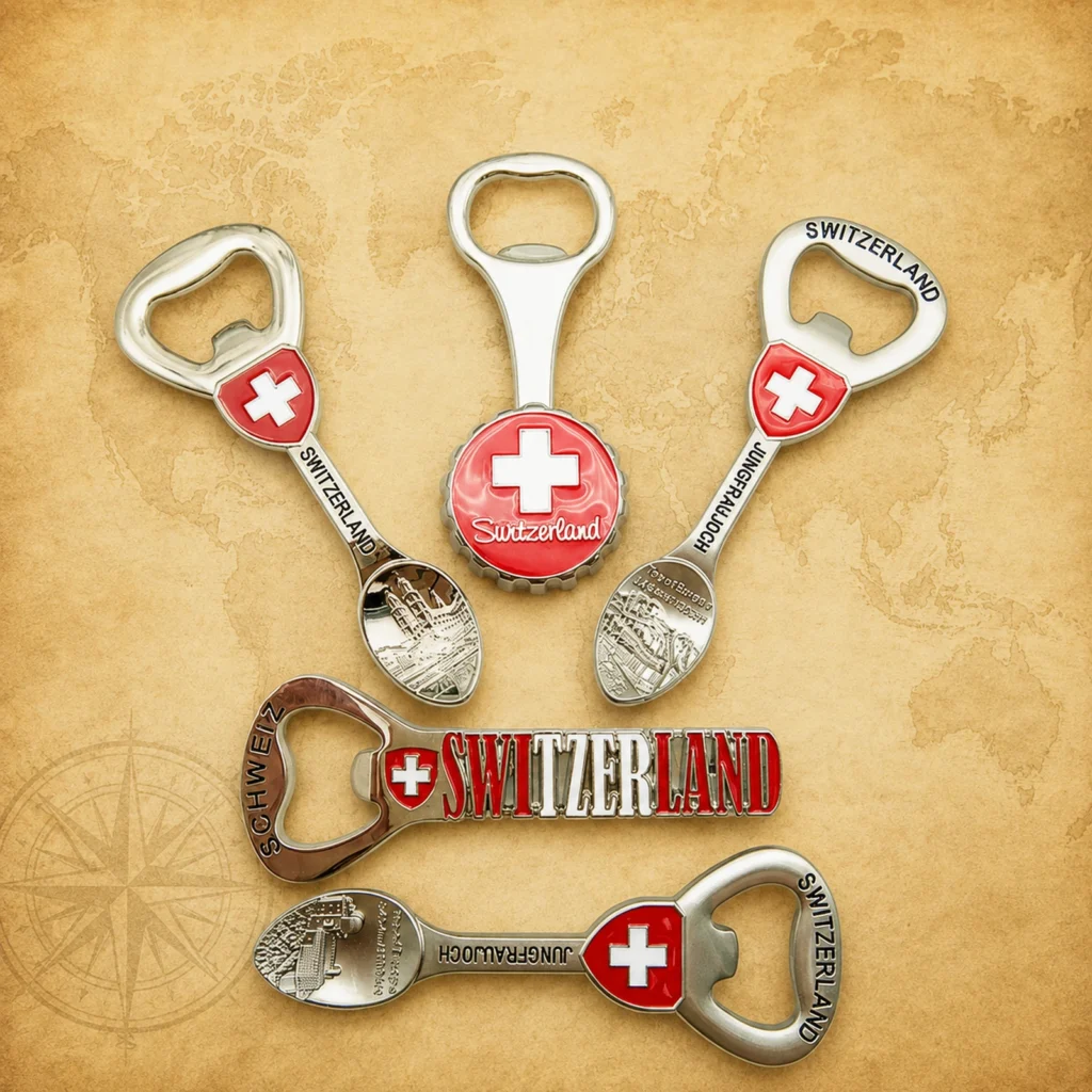 Custom Switzerland metal souvenir bottle opener supplier