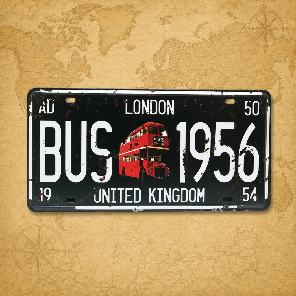 Customized London bus metal license plate decoration supplier