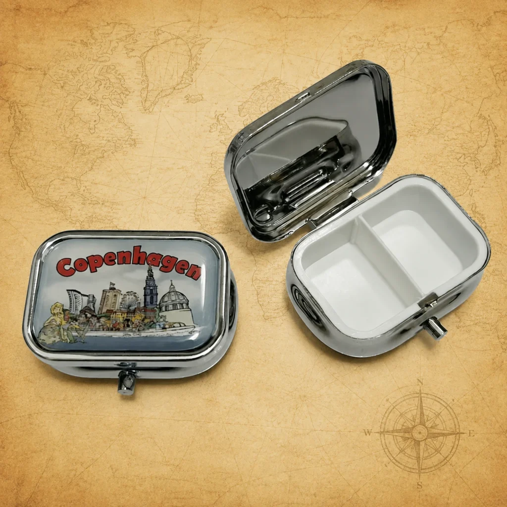 Custom Copenhagen metal souvenir pill box manufacturer