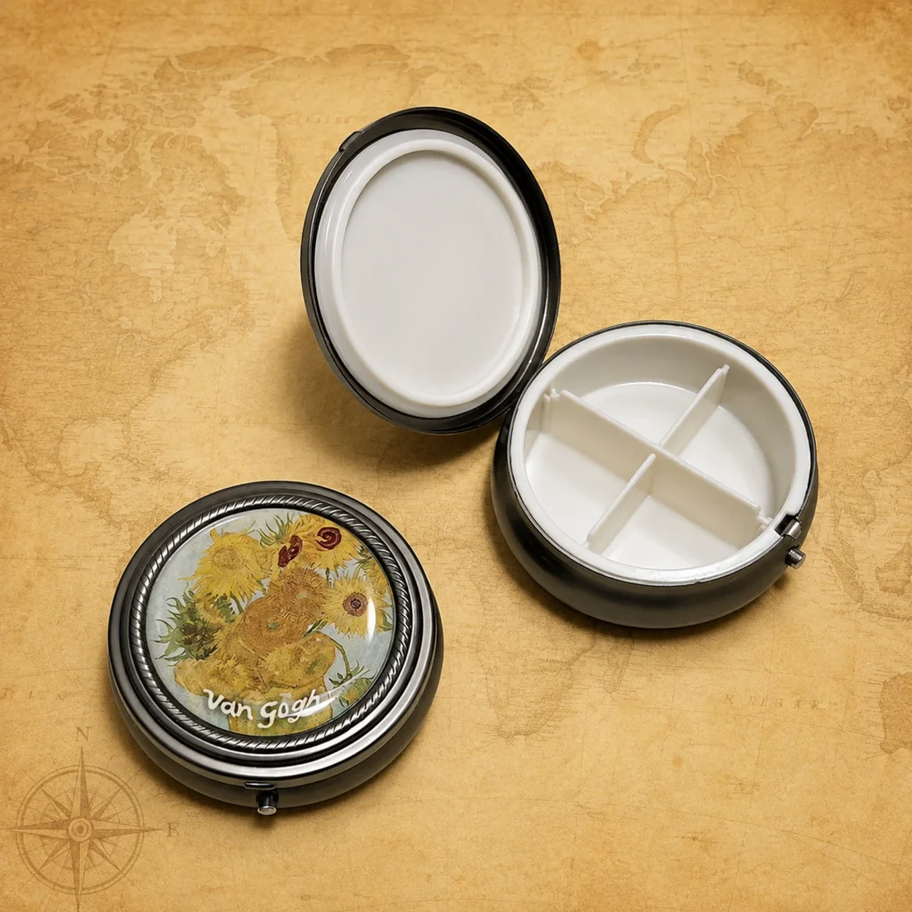 Personalized Van Gogh sunflowers metal pill box supplier