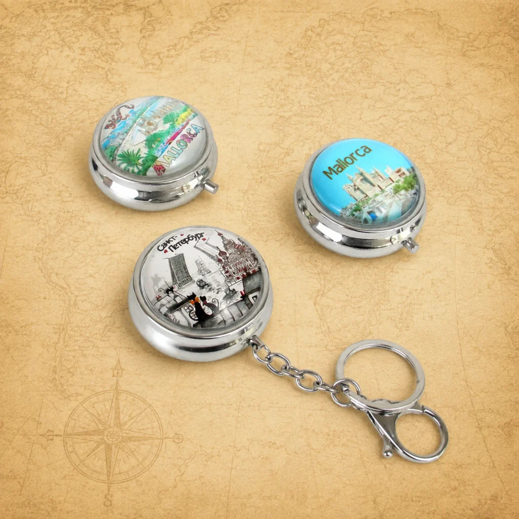 Customized Mallorca metal souvenir pill box supplier