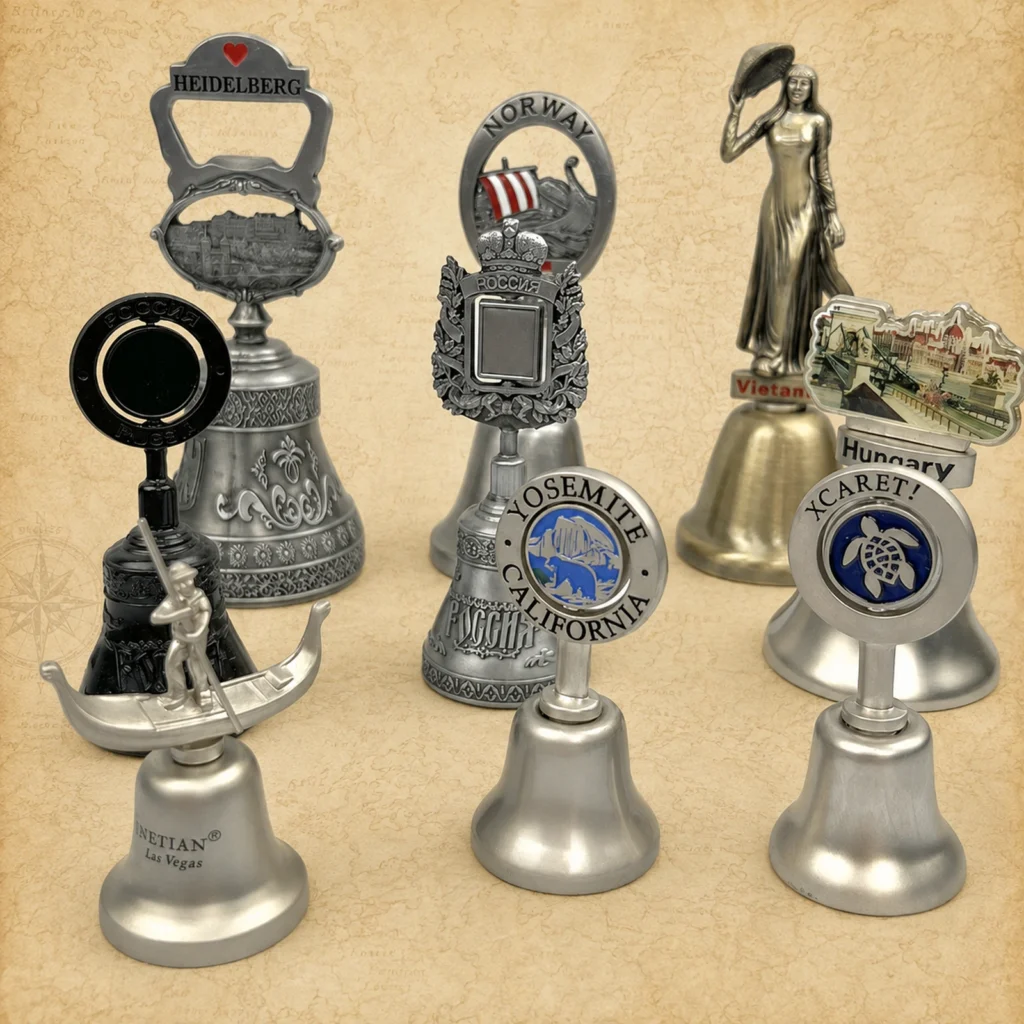 Custom destination metal souvenir hand bell collection manufacturer
