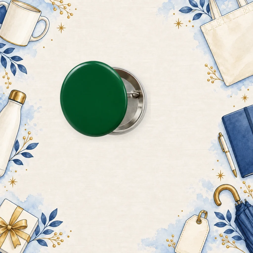 forest green promotional button badges for events