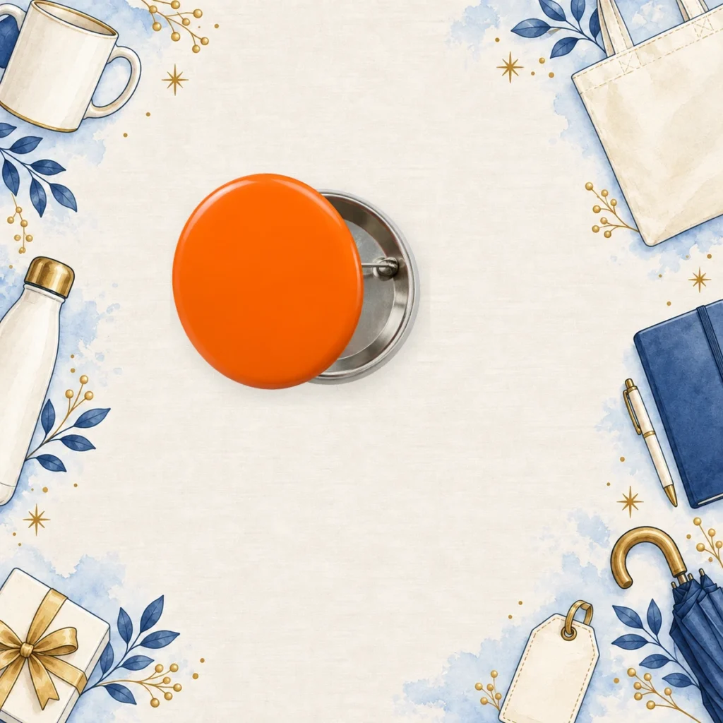 orange promotional button badges for clubs