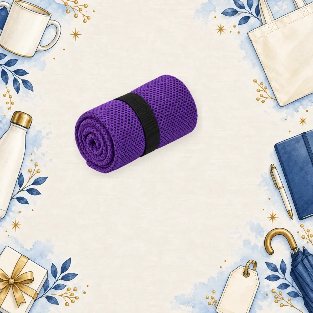 purple promotional cooling towels for employee wellness