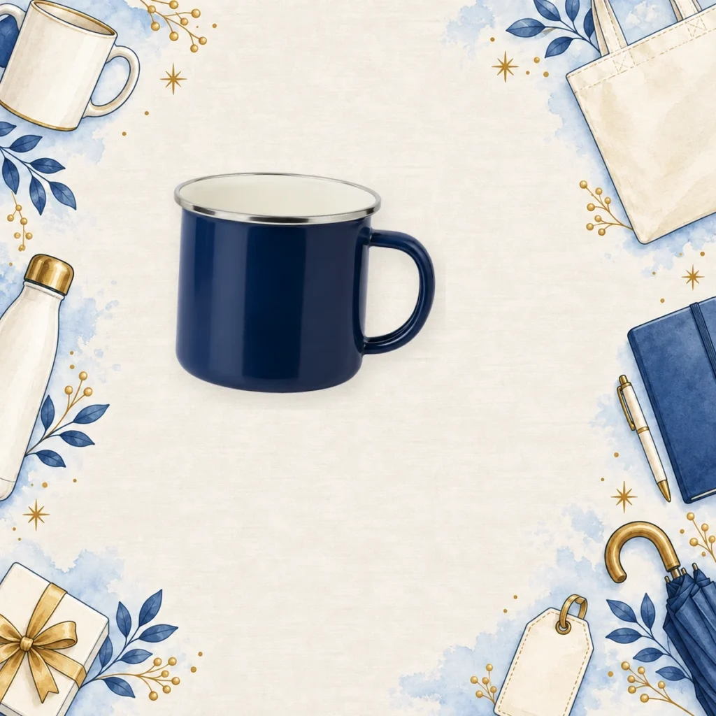 navy promotional enamel mugs for camping