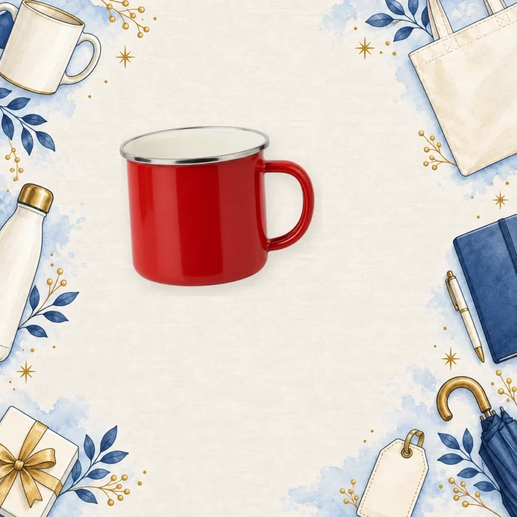red promotional enamel mugs for food and beverage