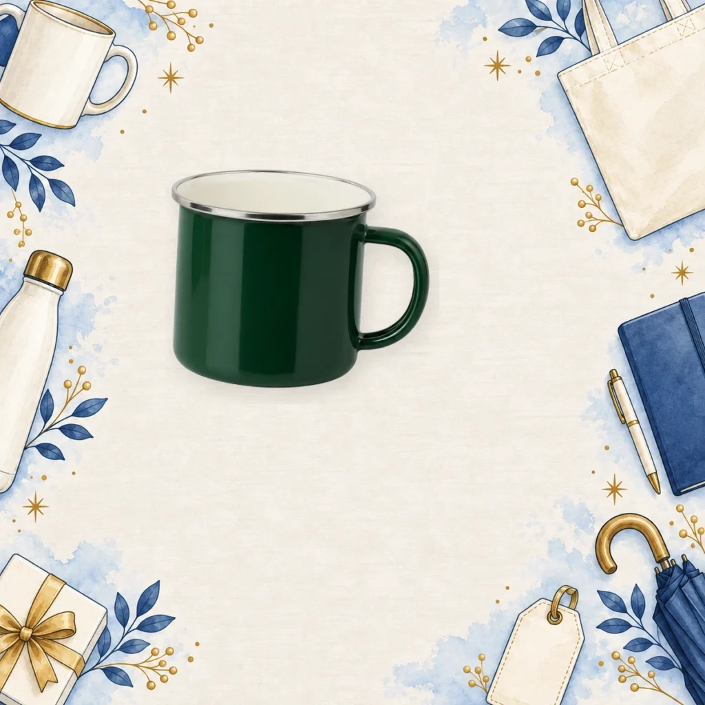forest green promotional enamel mugs for outdoor recreation