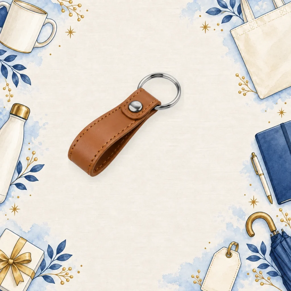 tan pu leather car keychains for automotive dealerships