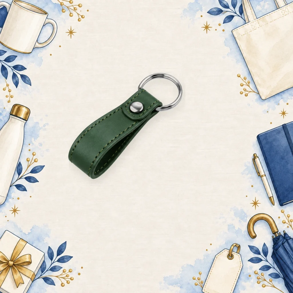 forest green pu leather car keychains for travel