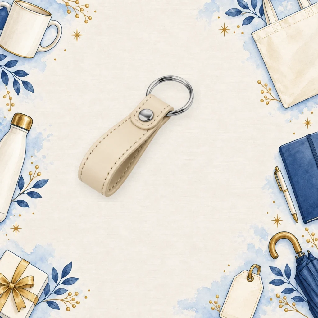 cream pu leather car keychains for corporate gifting