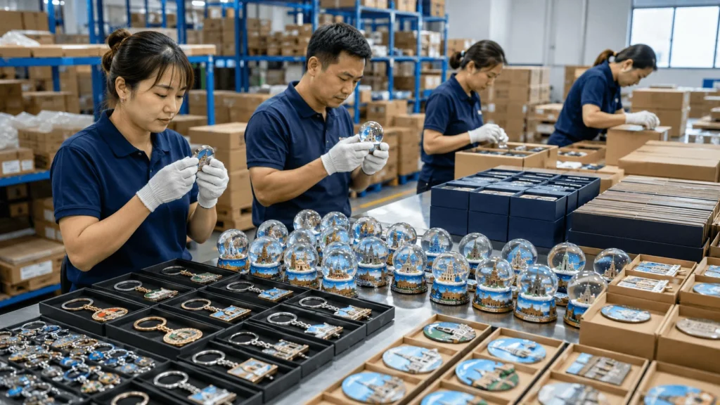 Custom souvenir packaging and display preparation for gift shops