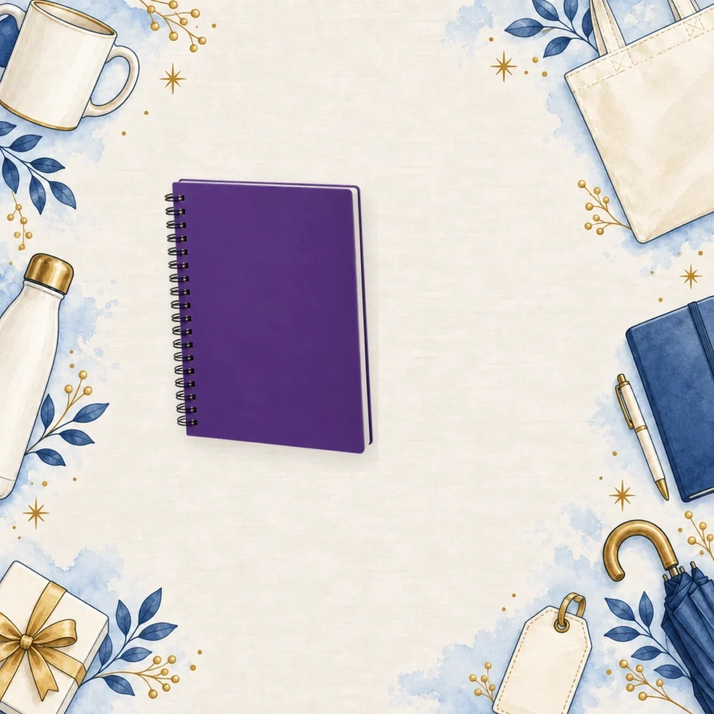 purple spiral promotional notebooks for employee onboarding