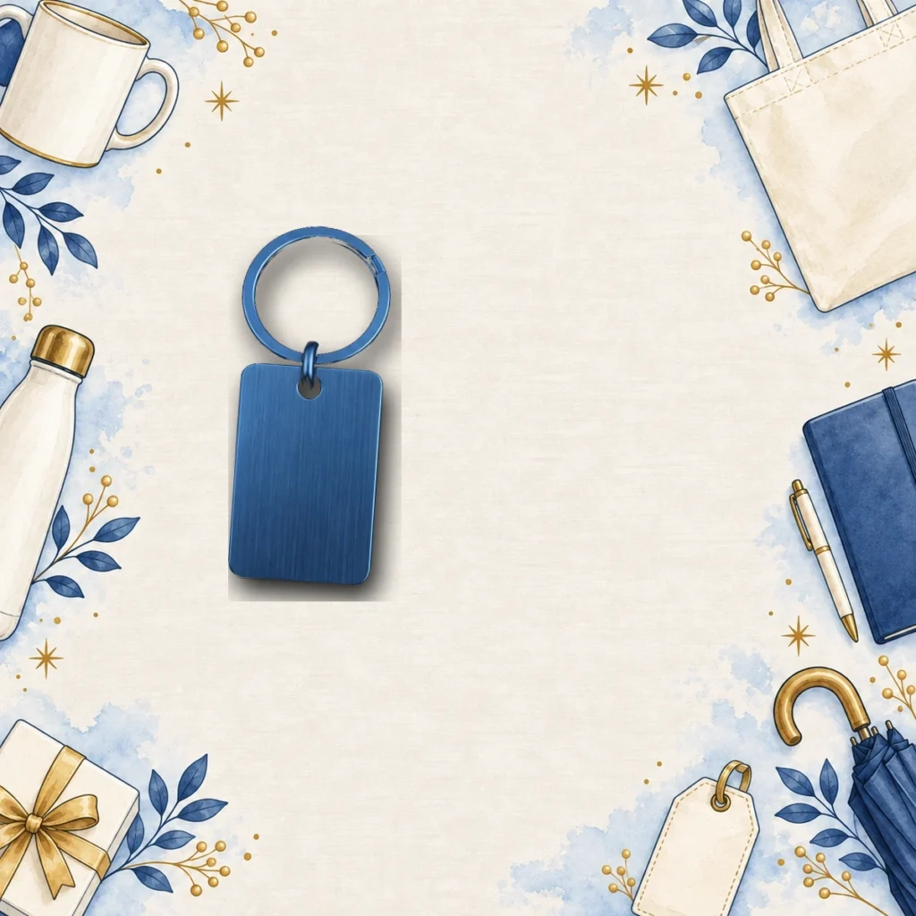 blue custom stainless steel keyrings for employee programs