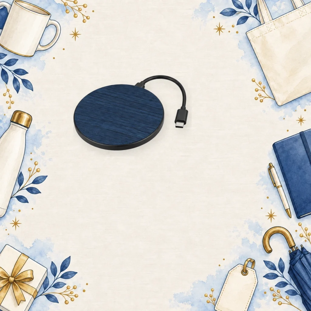 navy wood wooden wireless chargers for client appreciation