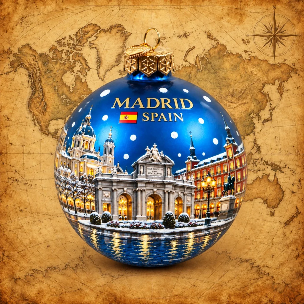 Madrid Spain glass souvenir Christmas bauble