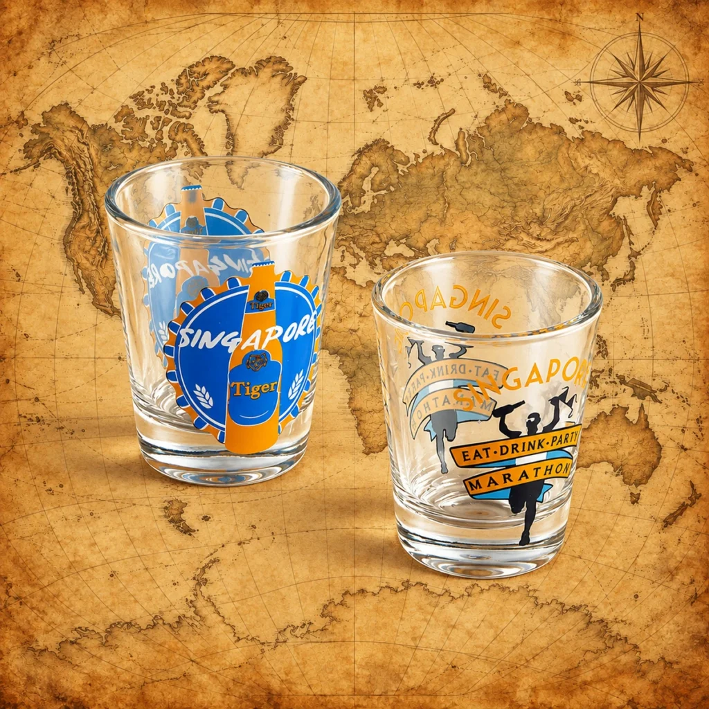 Singapore printed glass souvenir shot glasses