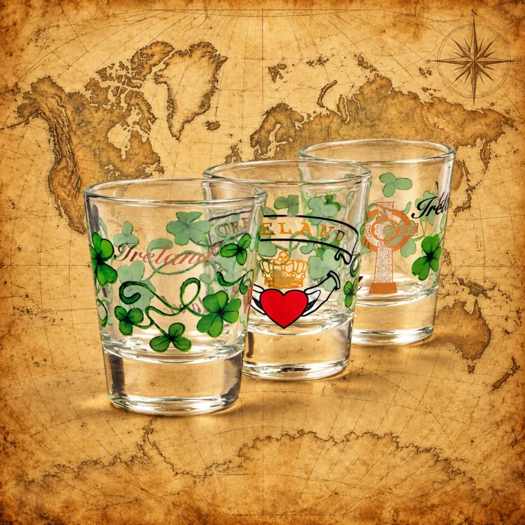 Ireland shamrock custom glass souvenir shot glasses