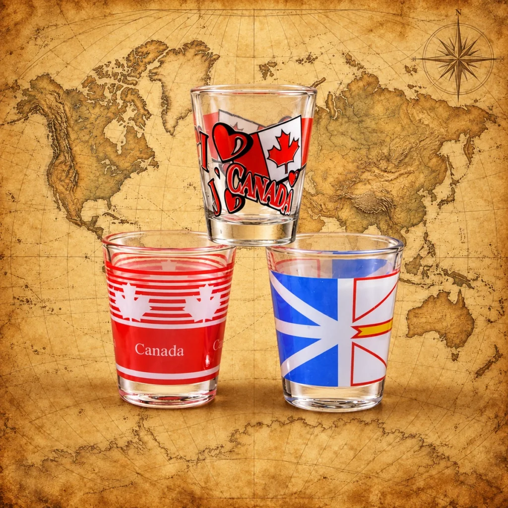 Canada themed custom glass souvenir shot glasses