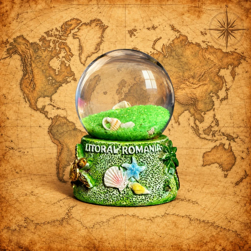 Romania coastal glass souvenir snow globe