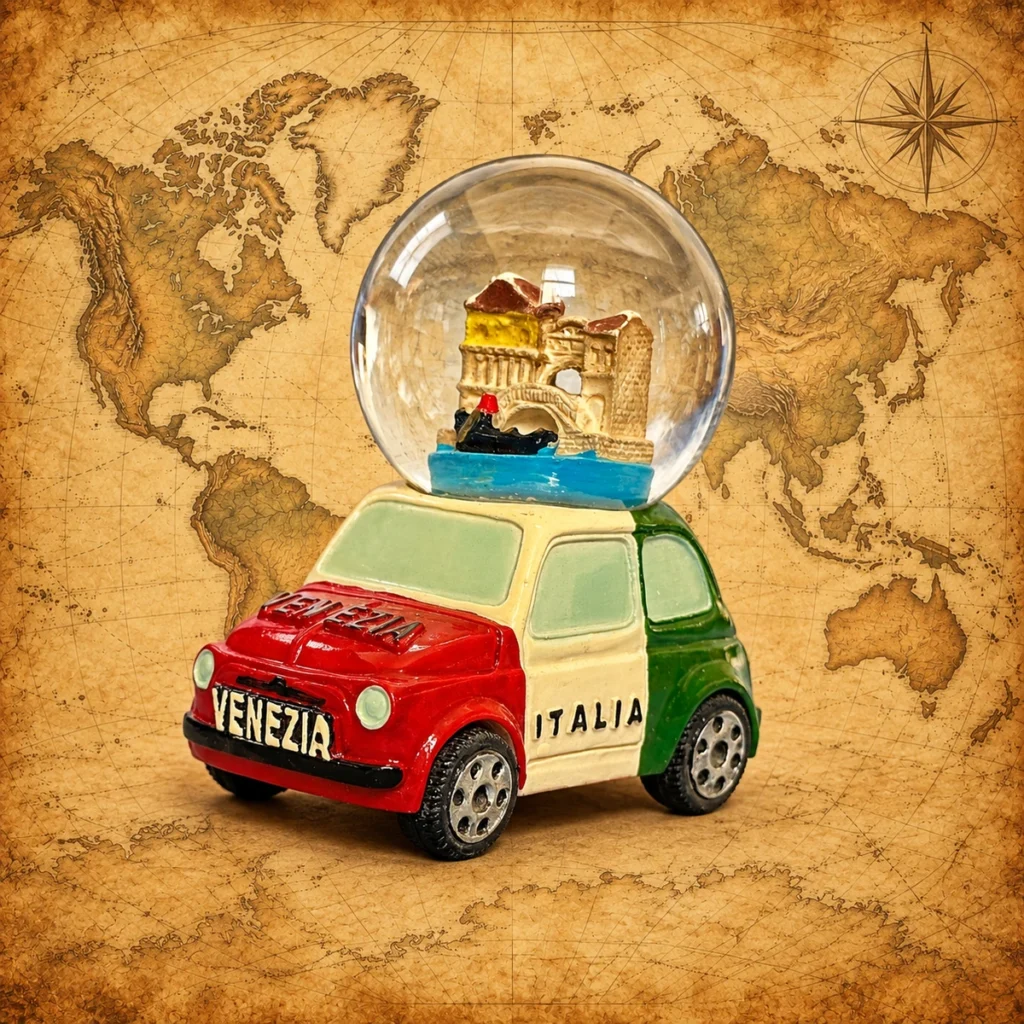 Venice car shaped glass souvenir snow globe