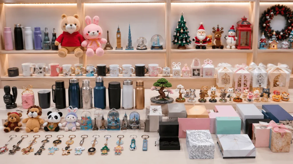 Multi-category custom gift products including plush toys souvenirs Christmas decorations and promotional gifts