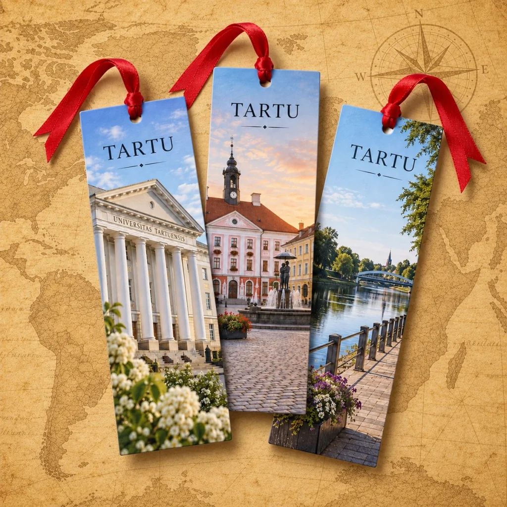 Tartu paper bookmark on an antique world map