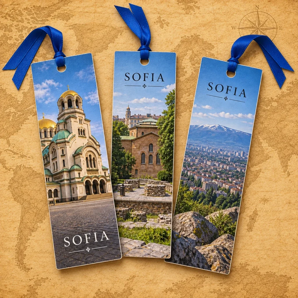 Sofia paper bookmark on an antique world map