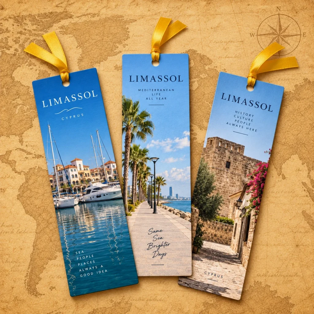Limassol paper bookmark on an antique world map