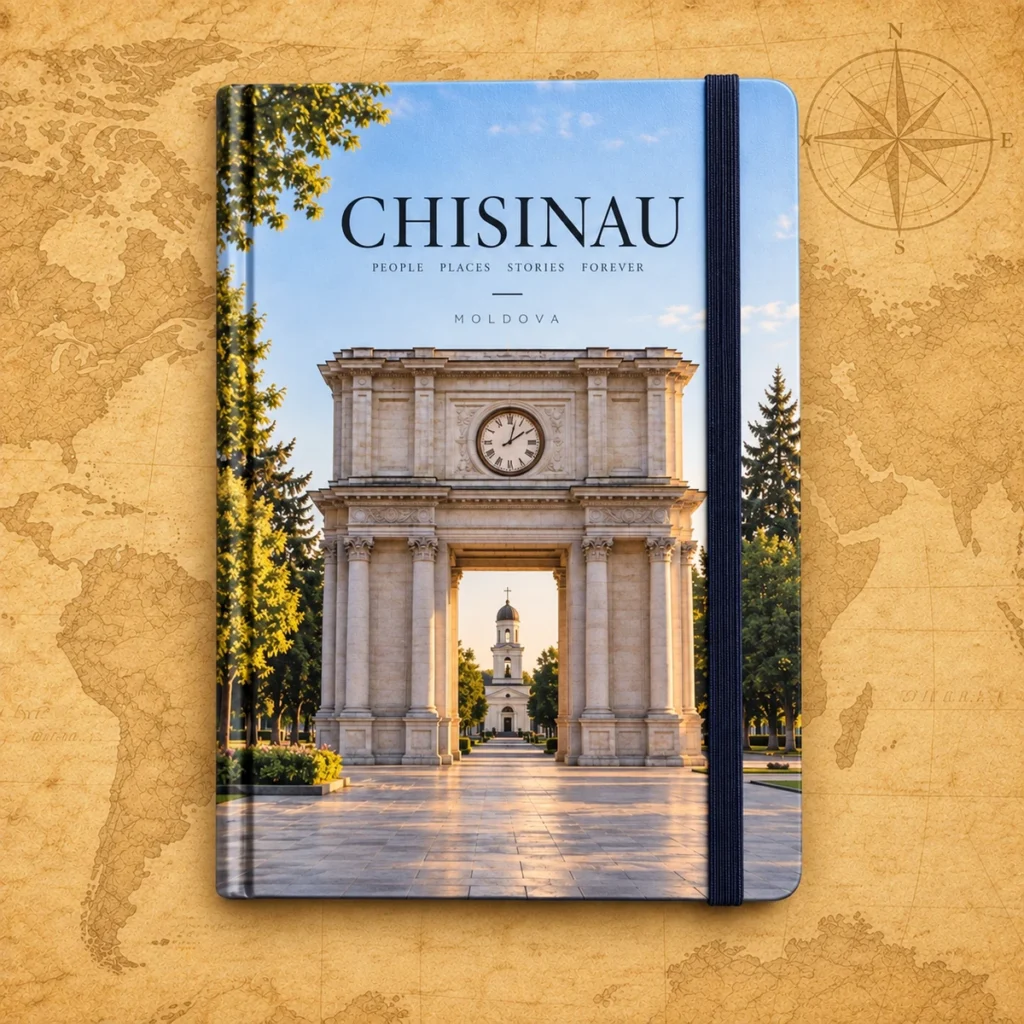 Chisinau travel notebook on an antique world map