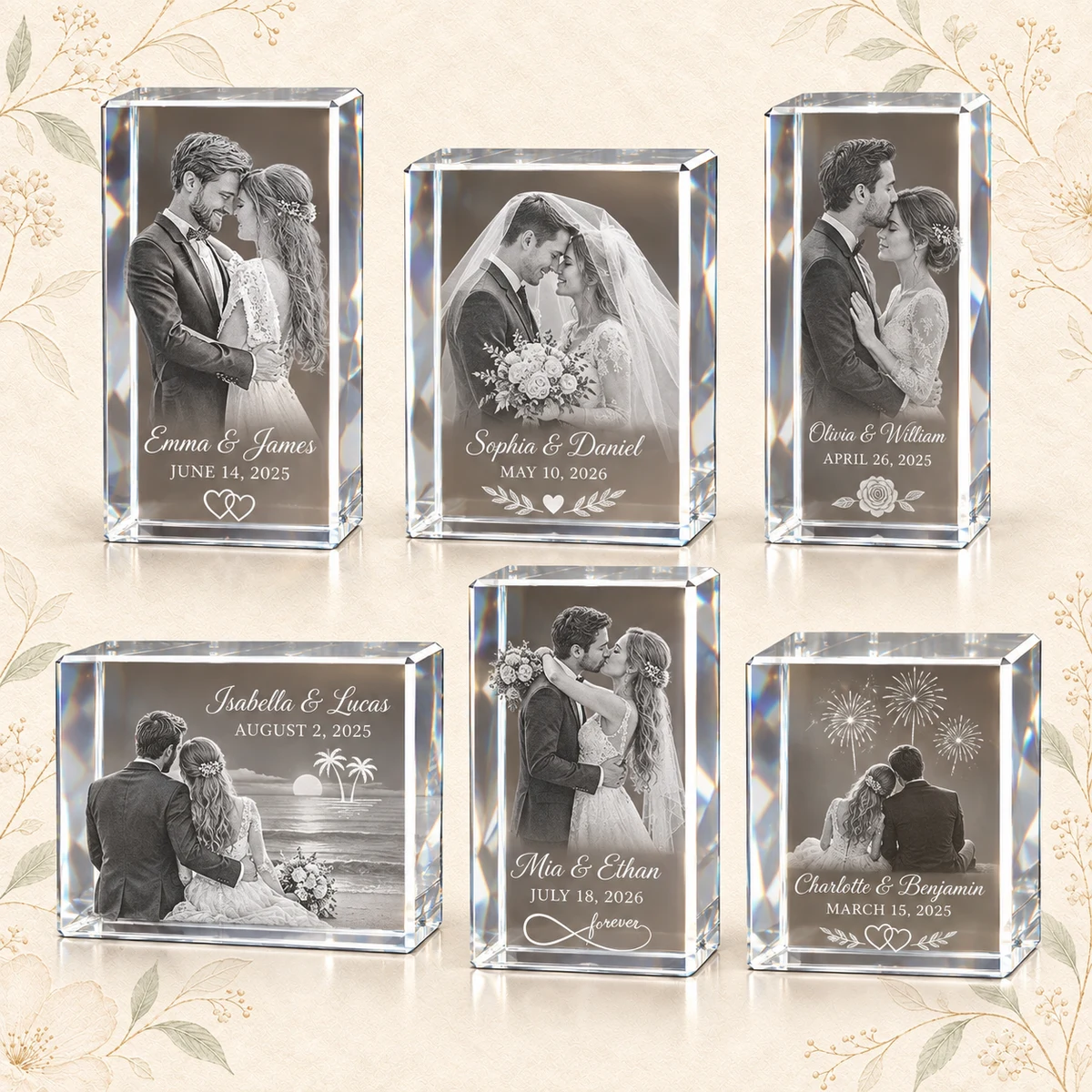 Personalized 3D Laser Engraved K9 Crystal Wedding Photo product collection