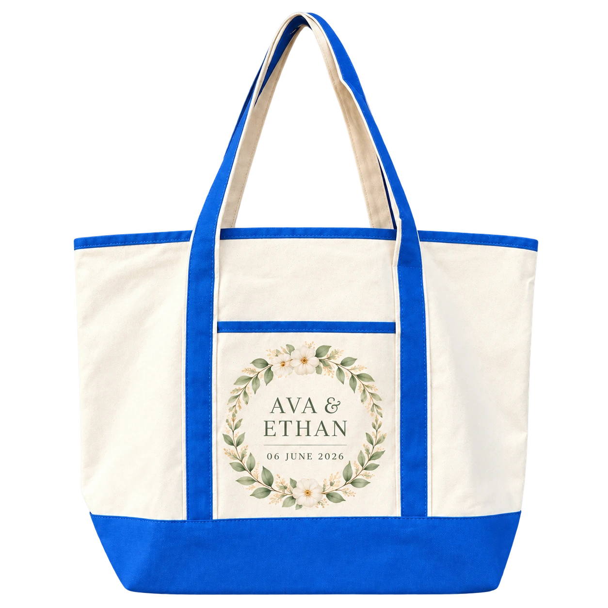 Blue trim canvas tote for Ava and Ethan dated 11 June 2026