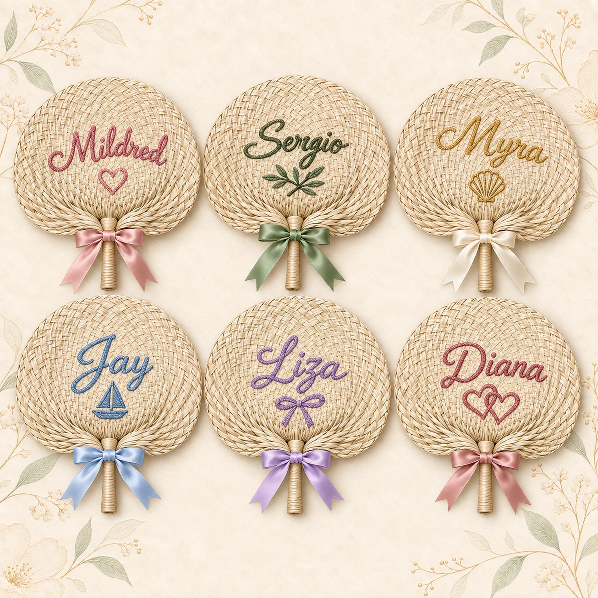 Personalized Embroidered Straw Wedding Hand Fan product collection