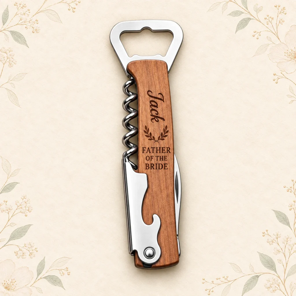 Wooden multifunction bottle opener engraved Jack Father of the Bride