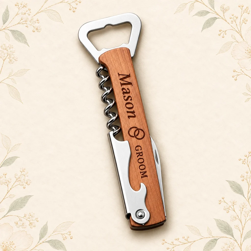 Wooden multifunction bottle opener engraved Mason Groom