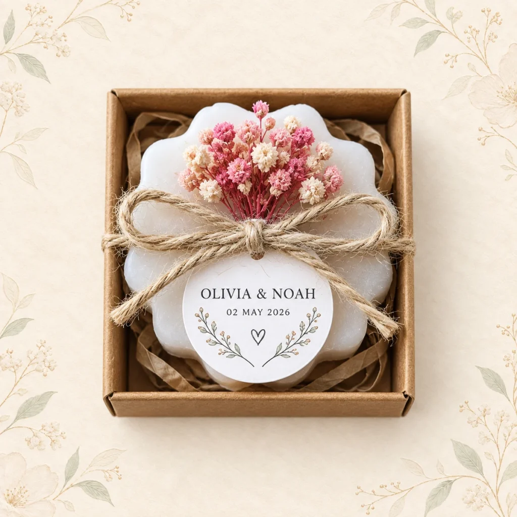Blush floral soap for Olivia and Noah dated 2 May 2026