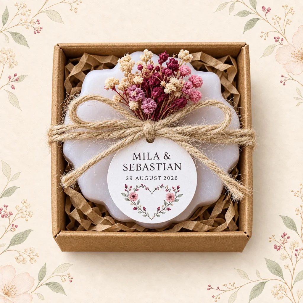 Lavender rose soap for Mila and Sebastian dated 29 August 2026